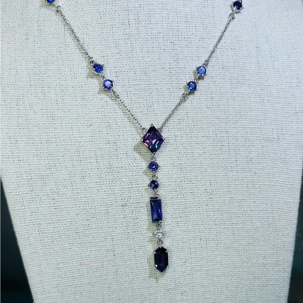 Bomb Party Delicate Lab Amethyst Cubic Zirconia Necklace on Rhodium - Picture 3 of 7